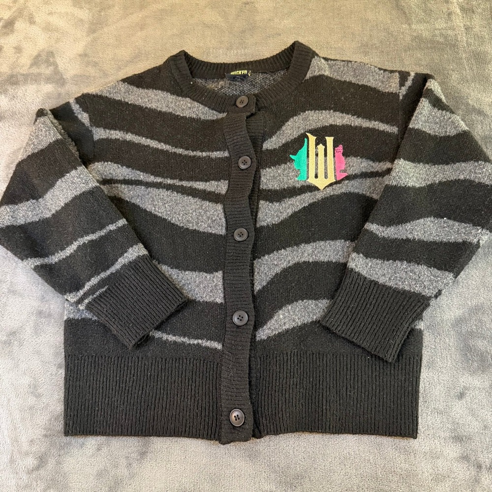 Wicked Paul Tazewell Collection Striped Cardigan Sweater Gray Black Womens Small